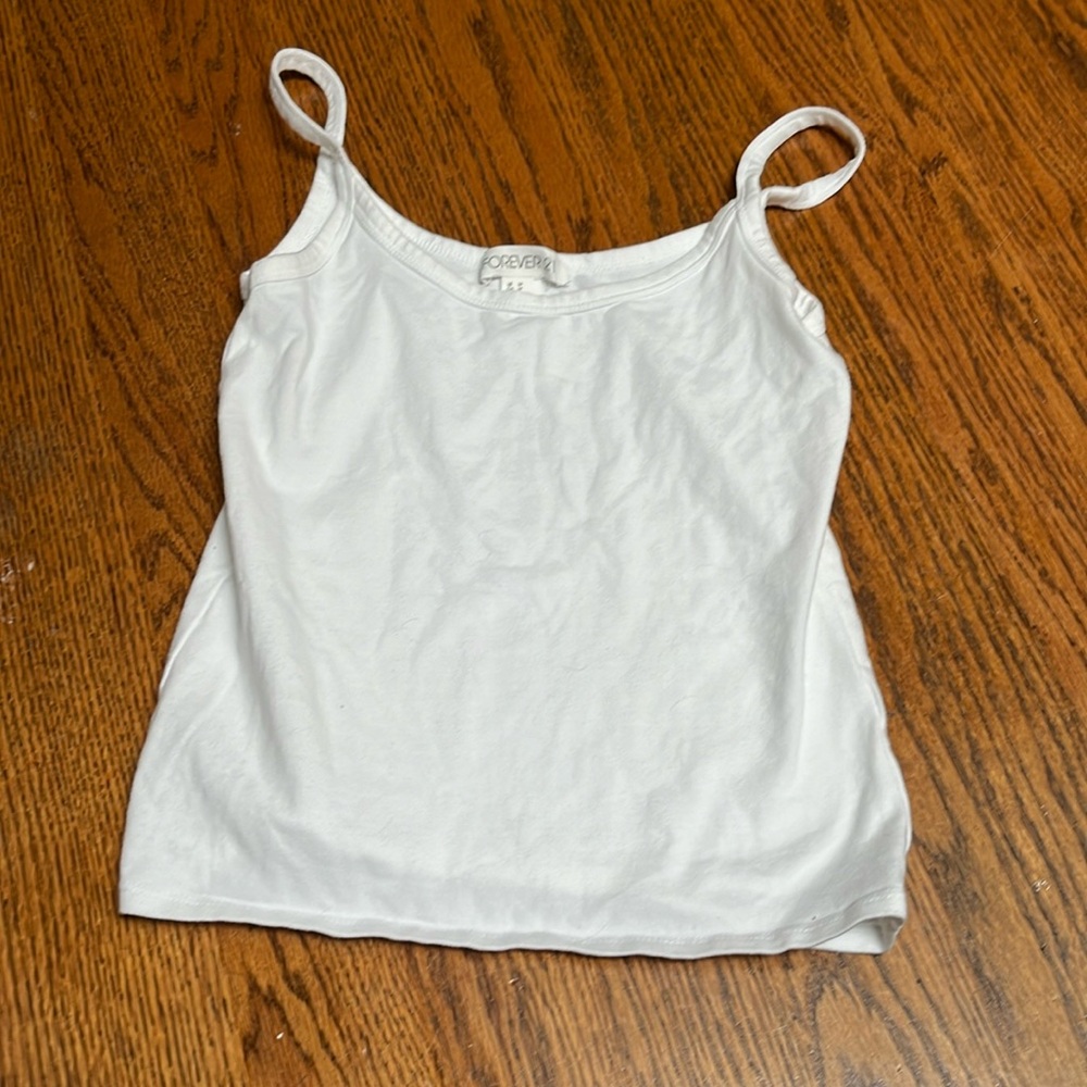 Forever‎ 21 White Cotton Spaghetti Strap Tank Top